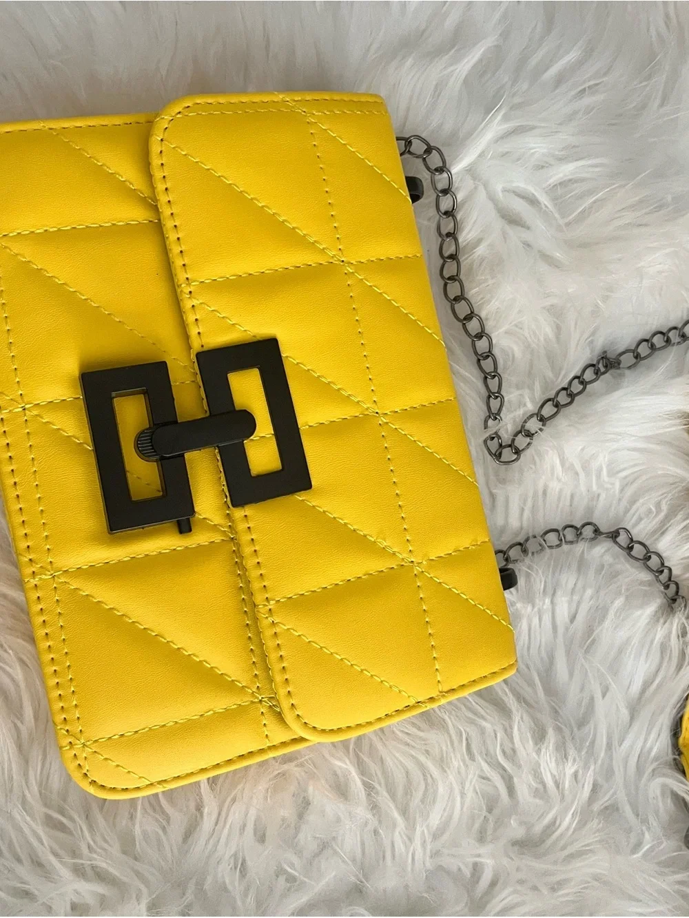 Yellow Quilted Chain Crossbody Bag